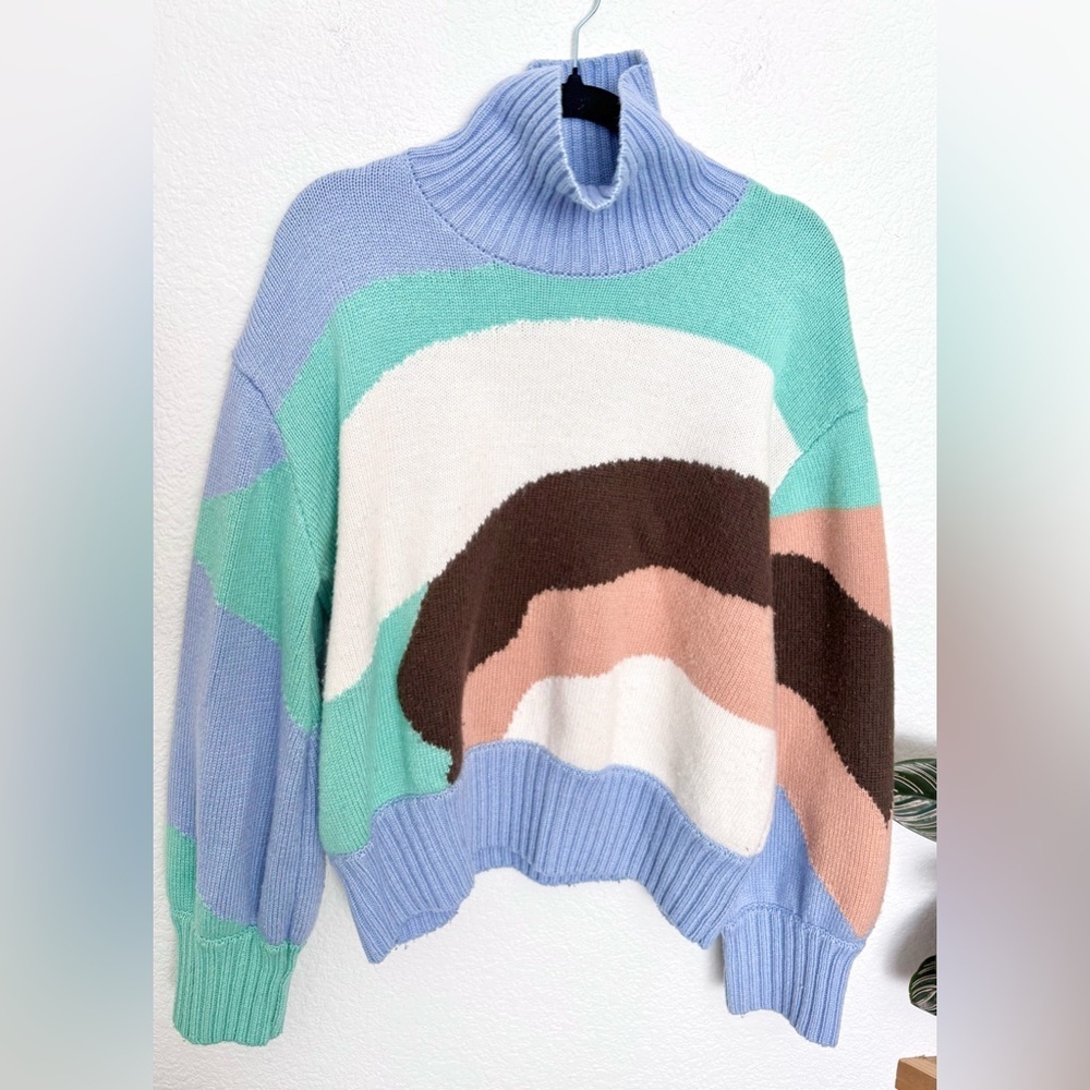 House Of Sunny Turtleneck Landscape Jumper Sweater Wool Blend Multicolor Size 4 - Picture 3 of 10